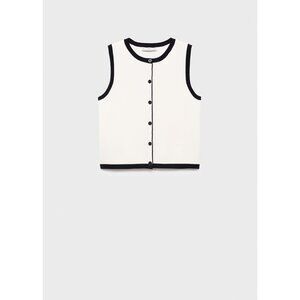 MANGO - Knitted vest with contrast detail ecru - XS - Woman